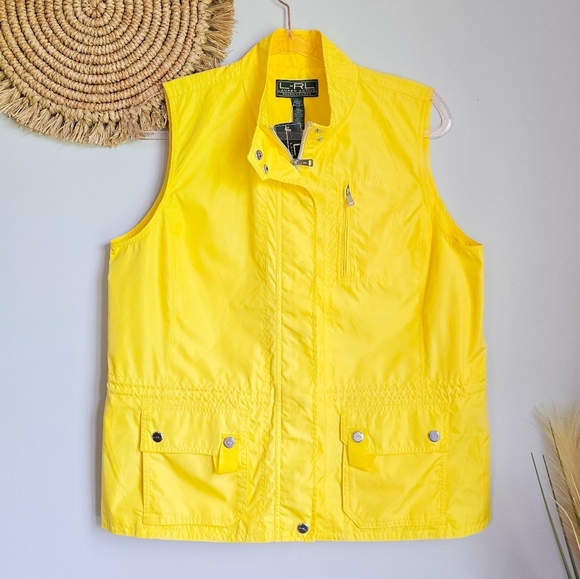 Ralph Lauren, New, Yellow Nylon Snap Zip Fron Cargo Utility Vest, Size Large - Picture 1 of 10